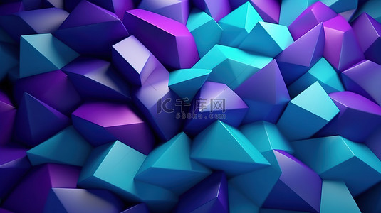 蓝色和紫色几何形状的抽象 3D 渲染