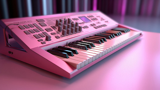 粉红色调的 3D 渲染 MIDI 键盘