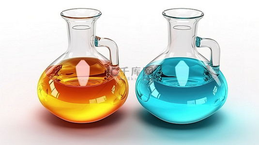 生物化学实验室背景图片_包含试剂的隔离化学烧瓶的 3d 渲染