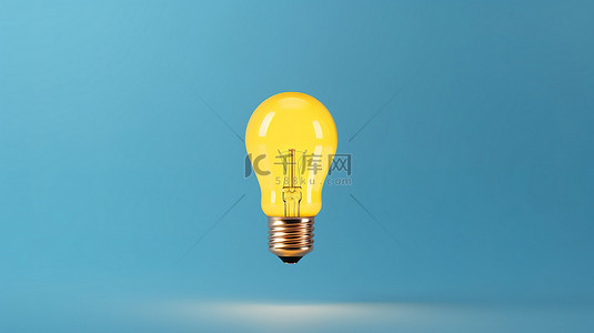 明亮的黄色悬挂灯泡在宁静的浅蓝色背景下展示，激发创新和创造力