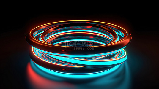 光环彩色背景图片_抽象霓虹灯 3d 渲染中的发光环