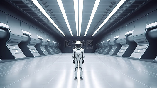 背景科技蓝背景图片_时尚宽敞的未来派黑暗外星人车库，以 3D 渲染