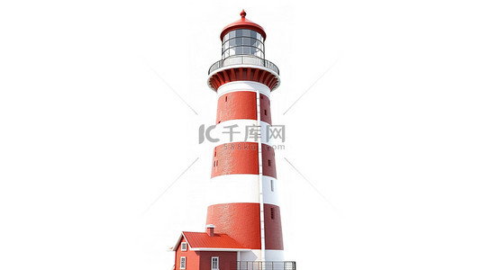 白色背景上孤立的红色垂直灯塔塔的 3d 渲染