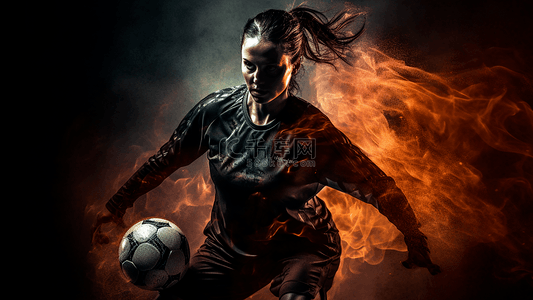 竞赛背景背景图片_火焰女足运动员动态姿势广告背景