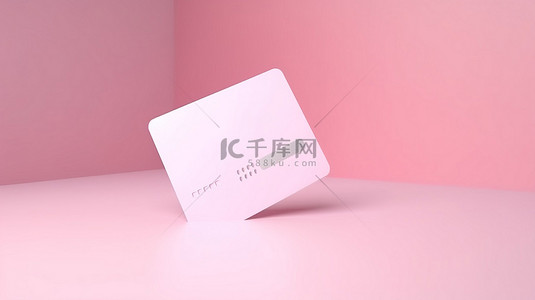3D 渲染样机设计中粉红色背景的空白信用卡