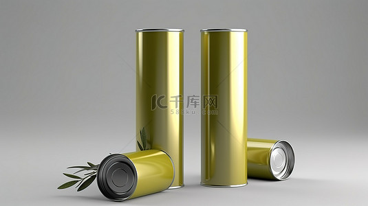 金纸背景图片_橄榄油模型金属管和锡罐包装的 3D 渲染