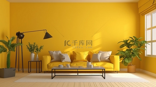 渲染 3D 生活空间，成为您公寓或家中阳光明媚的黄色天堂