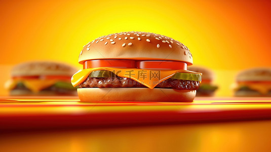 令人惊叹的 3D 渲染中的橙色顶部汉堡