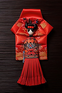 服装背景图片_黑色木板上的红色中国服装