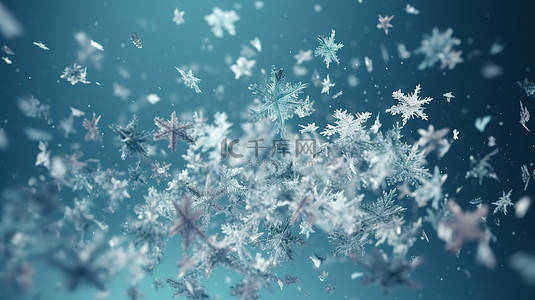 白色3d雪花背景图片_抽象背景的 3D 插图与层叠闪闪发光的雪花