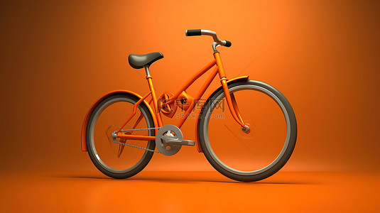 充满活力的健康主题自行车，具有 3D 渲染背景和橙色车轮