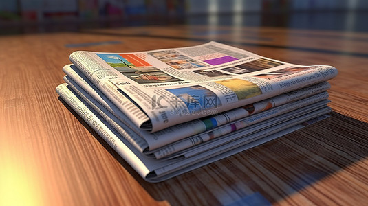 显示最新新闻的 3D 渲染表格或报纸