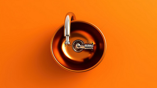 充满活力的橙色背景下单色水槽的 3D 渲染