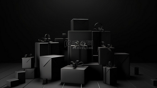 2021快乐背景图片_节日黑色星期五 3D 渲染打开空礼品盒与节日主题