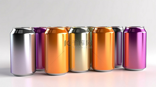 彩色铝罐的孤立 3D 渲染