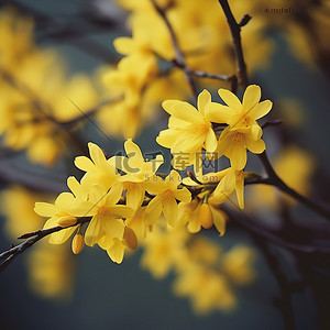 黄色的树枝背景图片_黄色的花朵在树枝上绽放