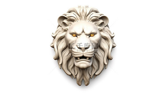 3d 渲染的狮子头在白色背景隔离