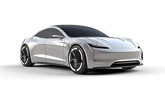 白色背景上孤立的高级电动运动轿车的 3D 渲染