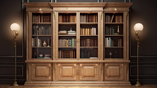经典传统背景图片_传统图书馆柜的 3d 渲染