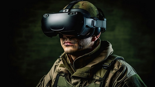 沉浸式交响乐背景图片_沉浸在虚拟现实3D环境中的士兵