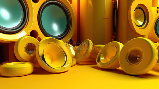 音乐彩色背景图片_黄色 3d 扬声器周围的彩色圆圈