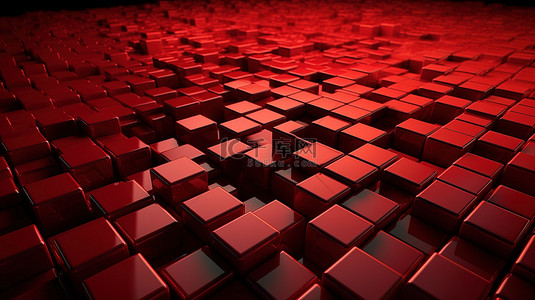 3d 渲染中地板上红色立方体的抽象组成