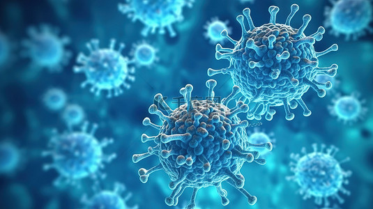 疫苗蓝色背景图片_蓝色背景下猴痘病毒的 3D 渲染