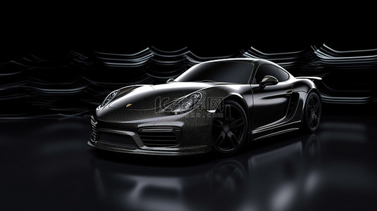 快速跑背景图片_碳纤维背景下时尚黑色跑车的 3D 渲染