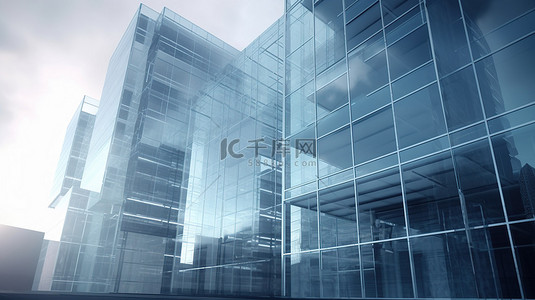 未来的玻璃幕墙摩天大楼令人惊叹的 3D 渲染
