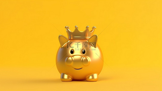 阳光明媚的黄色背景下的富豪存钱罐，用于储蓄和投资增长概念3D渲染