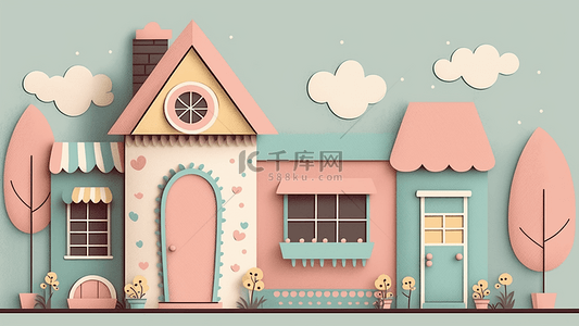 房子卡通粉色立体背景