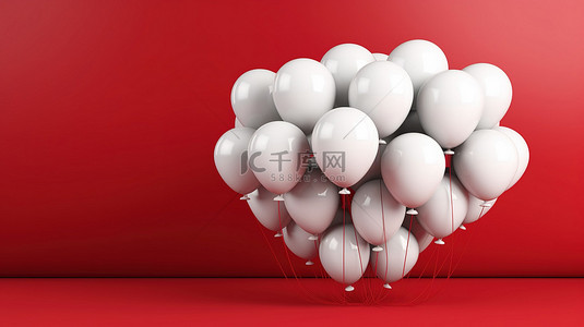 红色背景 3D 渲染气球作为白色气球中领导力和挑战的象征