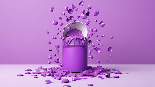 污染卡通背景图片_代表废物管理和生态友好的极简环境中紫色垃圾桶的 3D 渲染卡通插图