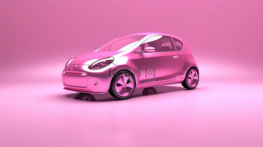 一辆小型粉色电动掀背车的可爱 3D 插图