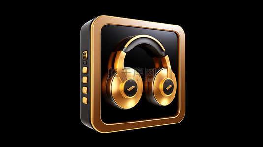 音量背景图片_界面 ui ux 元素的黑色方形按键按钮上金色耳机图标的 3d 渲染