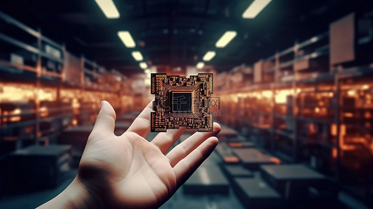科技cpu背景图片_工厂工人在 3D 渲染中持有 AI CPU 芯片