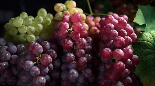 串水果背景图片_葡萄葡萄酒生产背景上紫色和粉色 3d 垂直葡萄串