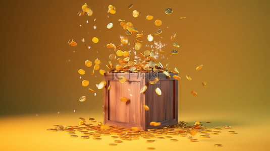 金融钱罐背景图片_自由落体中的钱币 3D 渲染捐赠储蓄和钱罐概念的插图