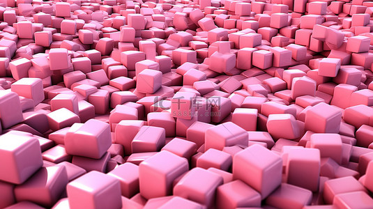 抽象粉红色立方体组图的特写 3D 渲染