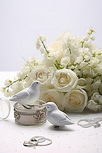 白色鸟背景图片_这张婚礼当天的照片以白色的鸟和戒指为特色