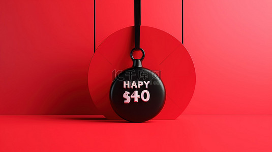 黑色价格标签背景图片_3D 渲染的吊牌设计，其中红色背景上的黑色星期五销售百分比