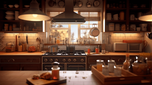 厨房橱柜食物温馨背景
