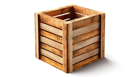 物流箱子背景图片_白色背景上隔离的带有剪切路径的木箱的 3D 插图