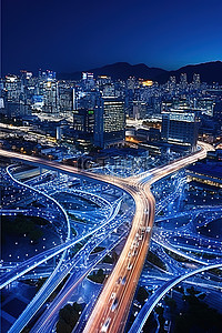 鸟瞰城市夜景背景图片_hanjudo交汇处鸟瞰城市和道路rk