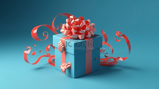 圣诞节和元旦蓝色背景上带丝带的礼品盒的节日 3D 渲染