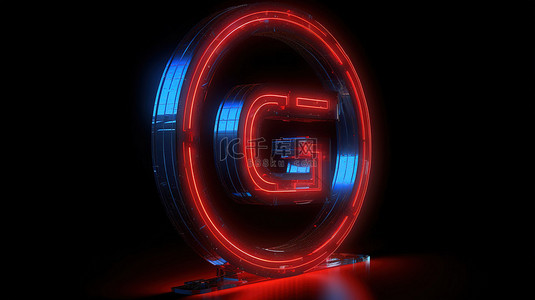 霓虹字母背景图片_3D 渲染中带有发光霓虹灯红色大写 g 的蓝色字母