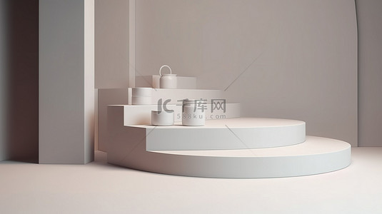 圆形讲台的等距 3D 渲染，用于动态场景中的产品展示
