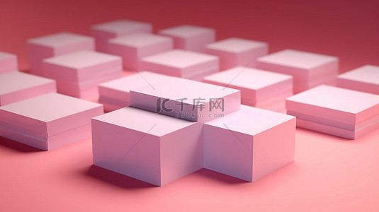 公司形象企业形象背景图片_用粉红色背景为您的企业打造品牌多个水平名片模型的全景 3D 渲染