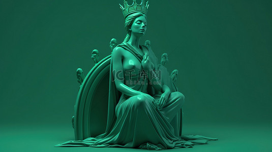 女士生日背景图片_充满活力的背景上 3D 渲染中戴着皇冠的女王的插图
