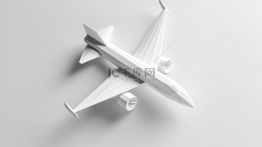 清晰背景 3D 渲染图像上的简约纸飞机概念白色飞机